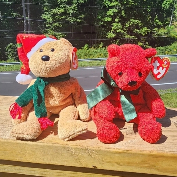 Ty Other - 2 Vintage Ty Christmas Beanie Babies ~03 Holiday Teddy 01 Mistletoe Bear~ W Tags